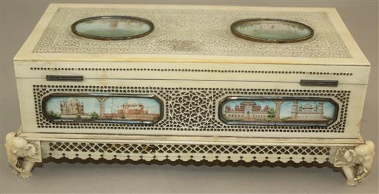 A 19th century Indian pierced ivory rectangular shape casket, overall 9.5in.